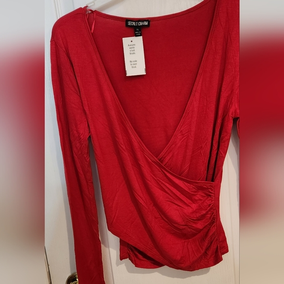 NWT XL Secret Charm Red faux wrap top very soft. - Picture 3 of 5